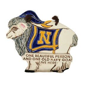 Smoky Mountain Pottery Military Navy Goat Plaque 1994 Ceramic Wall‎ Hanging